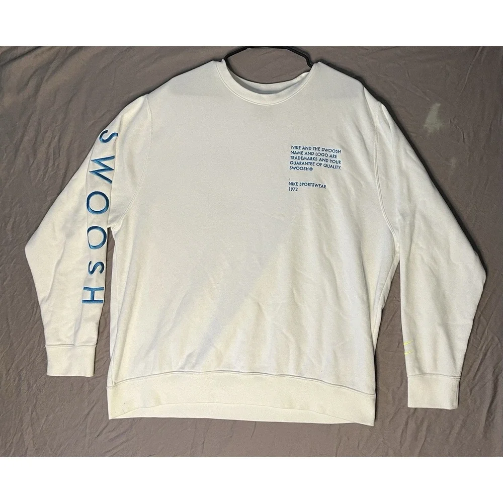 Nike Swoosh Pullover Sweatshirt Men's Size Xl White Crew Long Sleeve DJ0465-100